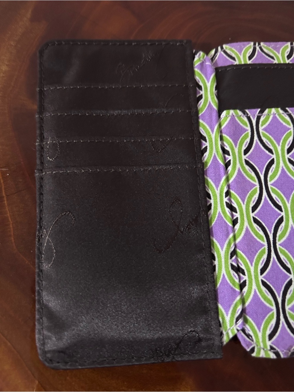 Vera Bradley Quilted Floral Trifold Wallet in Purple, Green and Black - Picture 6 of 11